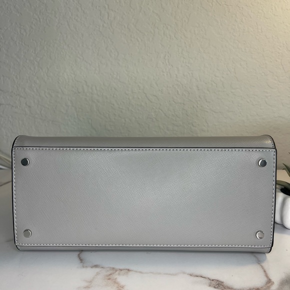 NWT ♠️ Kate Spade Medium Staci Satchel Colorblock Nimbus Grey with Pom - Picture 5 of 11